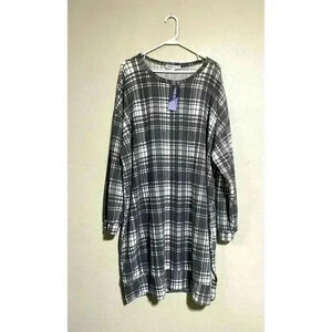 NWT Meri Skye - Women's Long‎ Sleeve Flannel Shirt Dress Gray White Size 2X